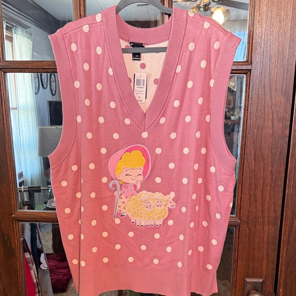 Her Universe Pixar Toy Story Bo Peep Polka Dot Sweater Vest Pink 2X BoxLunch NEW